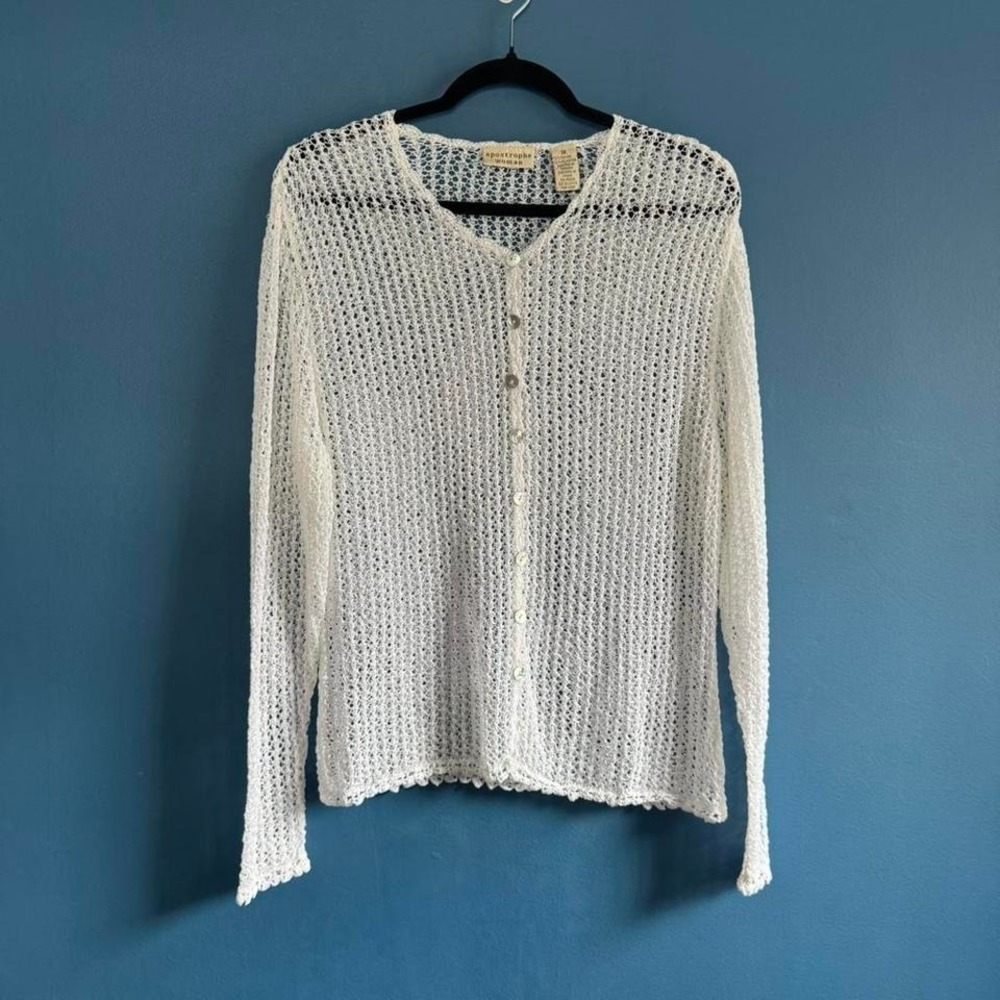 Vintage White Sheer Cardigan Women's Plus Size 1X Apostrophe Knit Fairycore